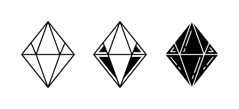 Geometric Diamond Icons, Gemstone Shapes, Faceted Crystal Icons, Minimalist Luxury Graphics