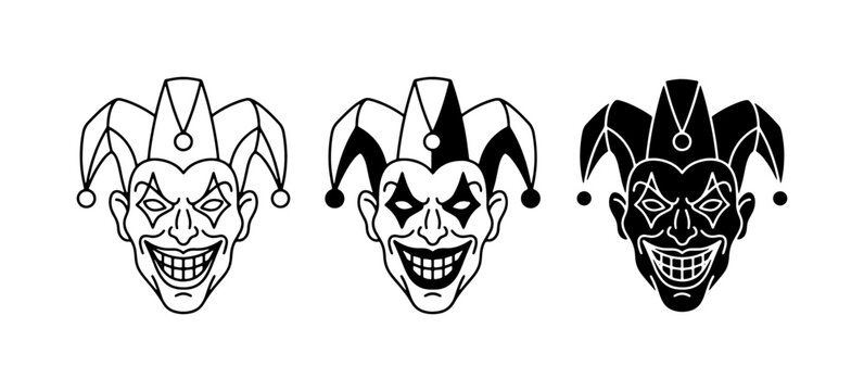 Jester Icons, Joker Faces, Court Jester Symbols, Black and White Vector Art