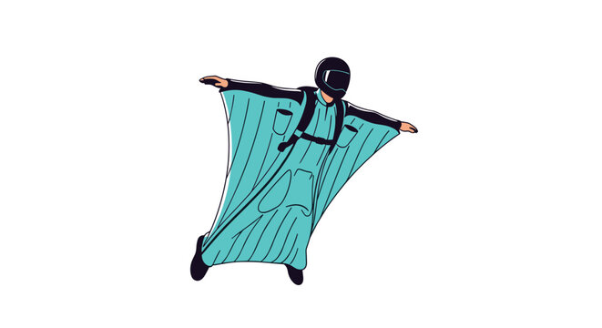 Skydiver in a blue wingsuit flying through the air as a concept for extreme sports adventure and adrenaline.