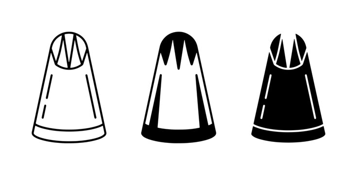 3 Icing Piping Nozzle Icons, Baking Pastry Tools, Vector Graphics