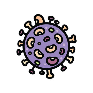 Virus cartoon illustration purple surface.