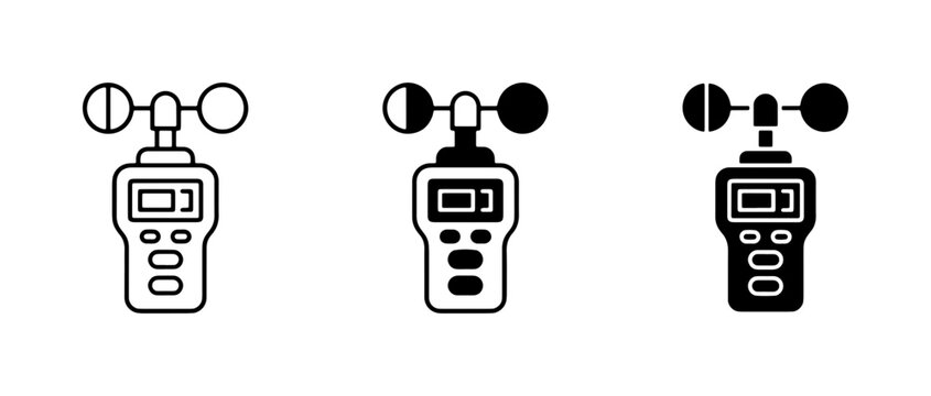 Anemometer Icons, Wind Speed Meter Set, Weather Measurement Tools, Digital Device