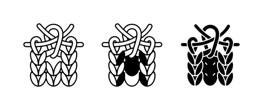 Knitting Stitch Icons, Yarn Craft Symbols, Handmade Textile Patterns, Sewing Instructions