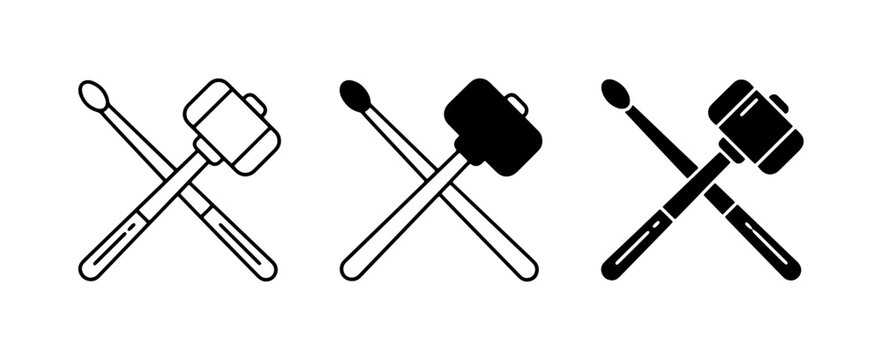 Drumsticks and Mallets Icons, Percussion Instruments Vector Set, Music Symbols