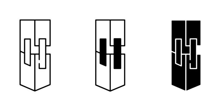 Japanese wood joinery icons, traditional timber connection set, carpentry joint vector symbols