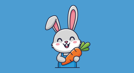 Fototapeta premium Cute Cartoon Bunny Holding Carrot 1.
