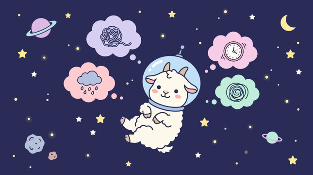 Cute cartoon cat in space suit.