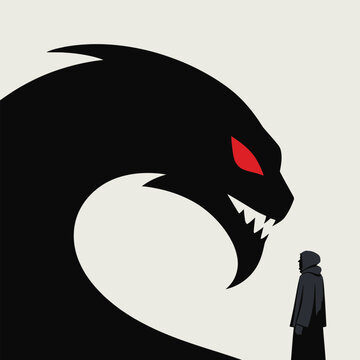 Abstract Silhouette Art of Monster and Hooded Figure