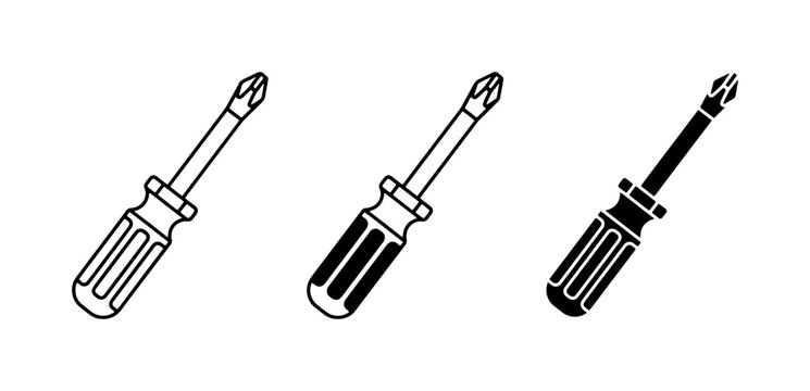 Screwdriver Icons: Phillips Head Tool Set, Repair and DIY Vector Graphics