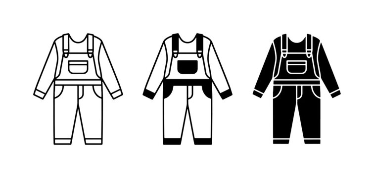 Children's Overalls, Baby Clothes, Toddler Outfits, 3 Styles, Vector Icons