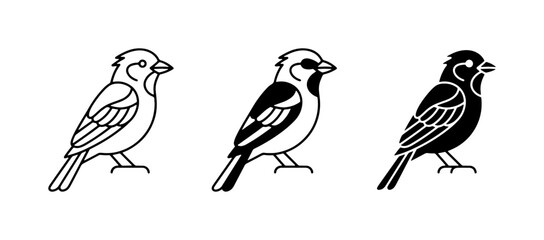 Sparrow Icons Set: Outline, Silhouette, and Filled Bird Graphics for Nature and Wildlife Themes © Towhidul