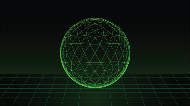 Futuristic wireframe triangle sphere with glowing geometric digital technology abstract background illustration