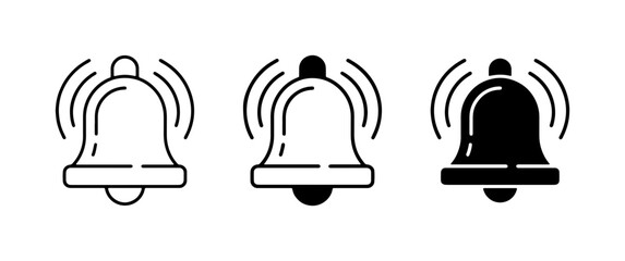 Notification Bell Icons, Alert Sound Symbols, Ringing Alarm Vector Graphics Set © Towhidul