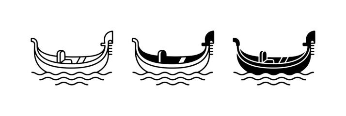 Gondola Icons, Venetian Boat Vector Art, Water Transport Symbols, Classic Italian Vessels, Black and White Nautical Graphics © Shakibur