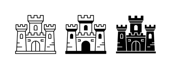 Castle Icons Set, Medieval Fortress Vector Graphics, Royal Palace Symbols, Architectural Landmark Illustrations, Fantasy Building Designs © Shakibur