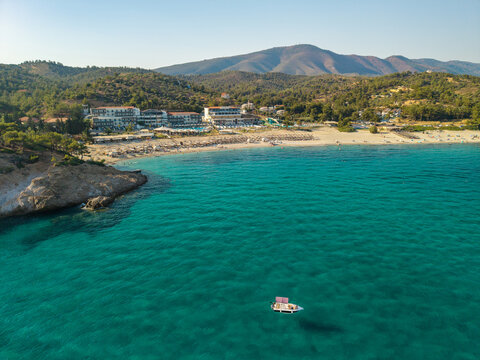Aerial View of Trypiti Beach and Resort, Limenaria, Thassos Island, Greece