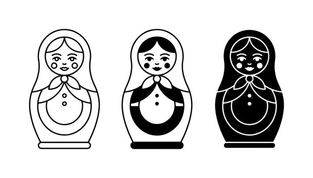 Matryoshka Dolls Vector Set, Russian Nesting Dolls Iconography, Traditional Folk Art Figures, Simple Outline and Silhouette Styles