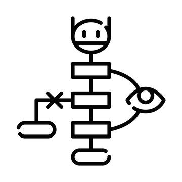 AI self-reflection and iterative reasoning icon. Artificial intelligence evaluating its own output and recursive logic metaphor for machine learning and LLM reliability. Vector spot illustration.