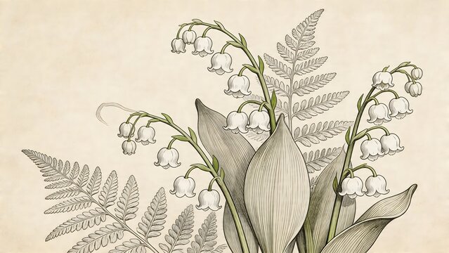 Botanical illustration of lily of the valley