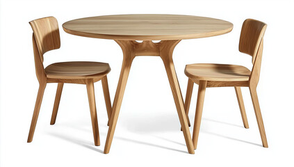Fototapeta premium Natural Wood Round Table and Chairs Set dining table isolated on a transparent background
