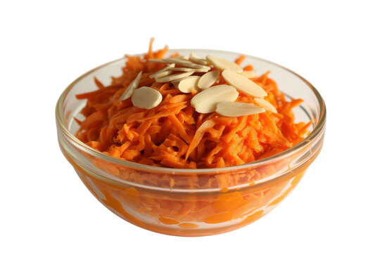 Moroccan carrot salad or Gajar Ka Halwa in a glass bowl isolated on transparent background