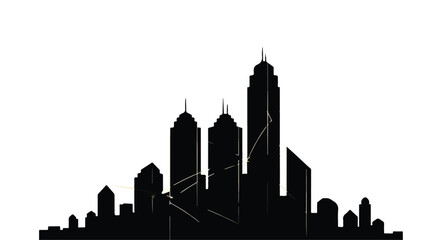 Obraz premium Skyscrapers form a dense urban skyline silhouette that highlights the modern architecture of a bustling metropolitan city center.
