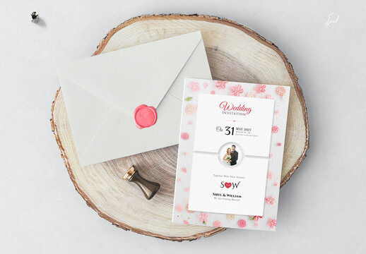 Floral Wedding Invitation Card Template with Romantic Pink Theme