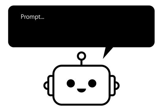 口開き笑顔ロボットと吹き出し（プロンプト入力AIチャット素材）