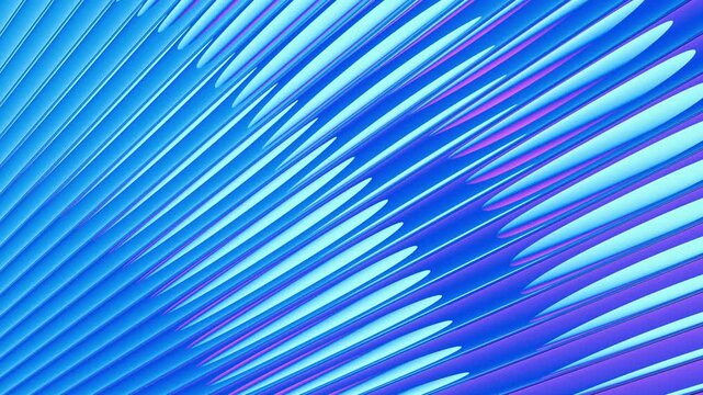 Abstract futuristic background featuring radial metallic blue stripes with soft purple and pink gradients. Seamlessly loopable - rotating with moving color gradients.