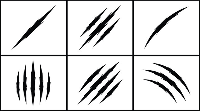 Animal Claw Scratch Marks Collection with Sharp Grunge Slash Effects on Light Background Vector Set