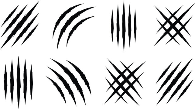 Collection of Black Claw Scratch Marks and Slash Effects Vector Icons for Grunge Design Projects