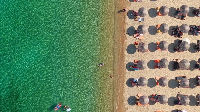 Top Down Aerial View of Nea Potidea Beach, Chalkidiki, Greece