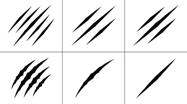 Sharp Claw Scratch Marks Collection with Minimal Animal Slash Effects on Light Background Vector Set