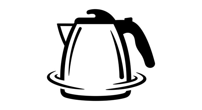 Minimalist black and white illustration of a kettle on a flat surface.
