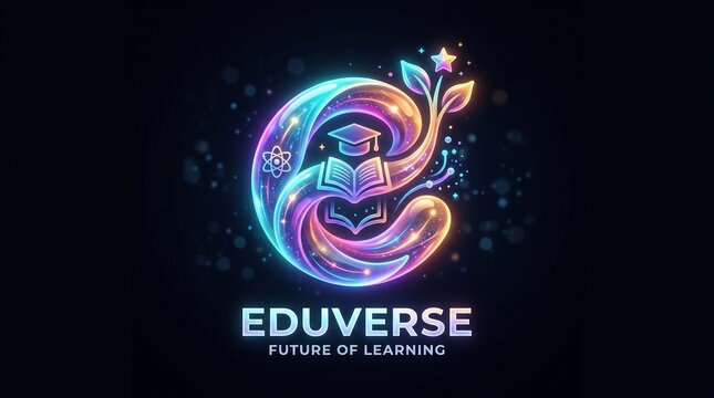 A futuristic neon logo featuring letter E