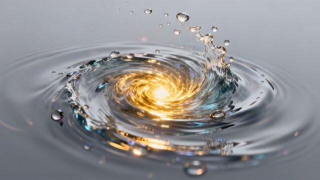Water droplets forming a spiral vortex
