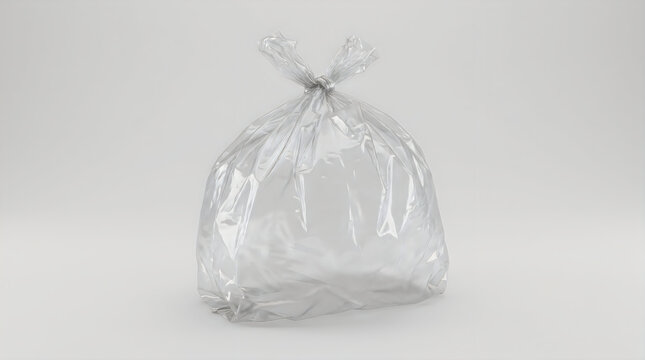 Transparent plastic bag tied at the top isolated on white background