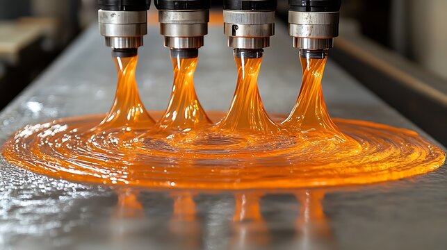 Industrial Manufacturing Process of Molten Plastic or Viscous Resin Material.
