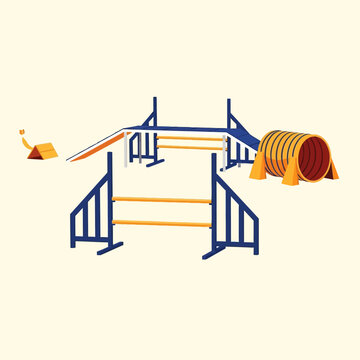 Dog agility training obstacle course equipment.