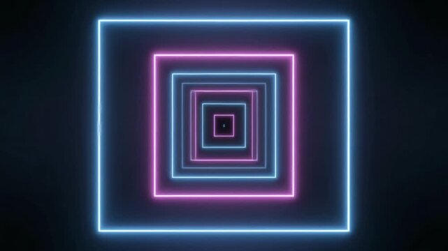 Mesmerizing digital tunnel formed by glowing blue and pink neon squares creating an abstract futuristic backdrop with infinite depth and vibrant energy
