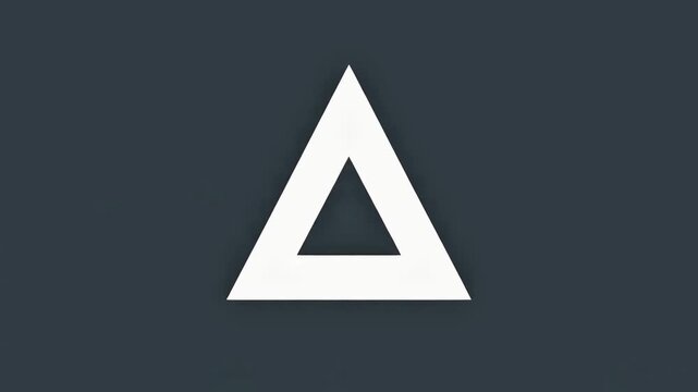 Abstract geometric shape representing a stylized triangle icon with white outline against a dark grey background, symbolizing concept, idea, and form