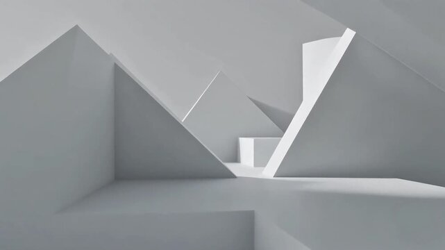 Abstract architectural design with sharp geometric shapes and clean lines in a minimalist white space