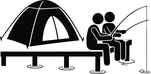 Friends fishing near tent silhouette vector.Friends fishing near tent silhouette vector. © MDZAHID