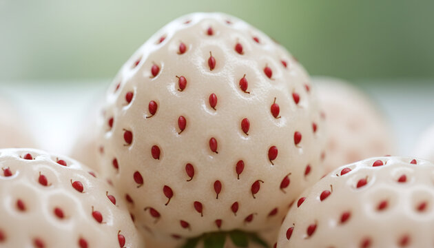 Japanese White Jewel pineberry macro with white flesh and red seeds