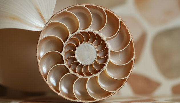 Nautilus shell cross section macro with perfect Fibonacci spiral geometry