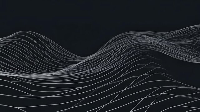 Abstract lines forming a wavy surface pattern on a dark background, representing data visualization or digital art