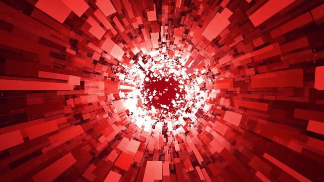 Red abstract tunnel: Dive into an intriguing digital world featuring a mesmerizing tunnel crafted from a collection of red blocks.