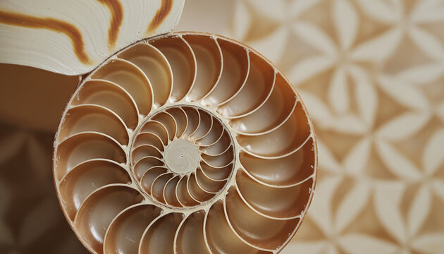 Nautilus shell cross section macro with perfect Fibonacci spiral geometry