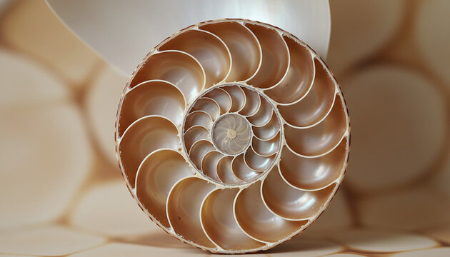 Nautilus shell cross section macro with perfect Fibonacci spiral geometry