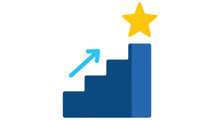 Fototapeta premium Blue steps leading to a bright yellow star symbolizing success